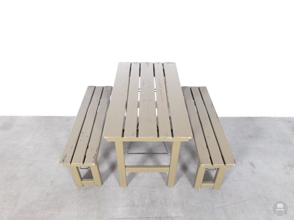 Bierbank set groen 110x60cm 1 tafel 2 banken