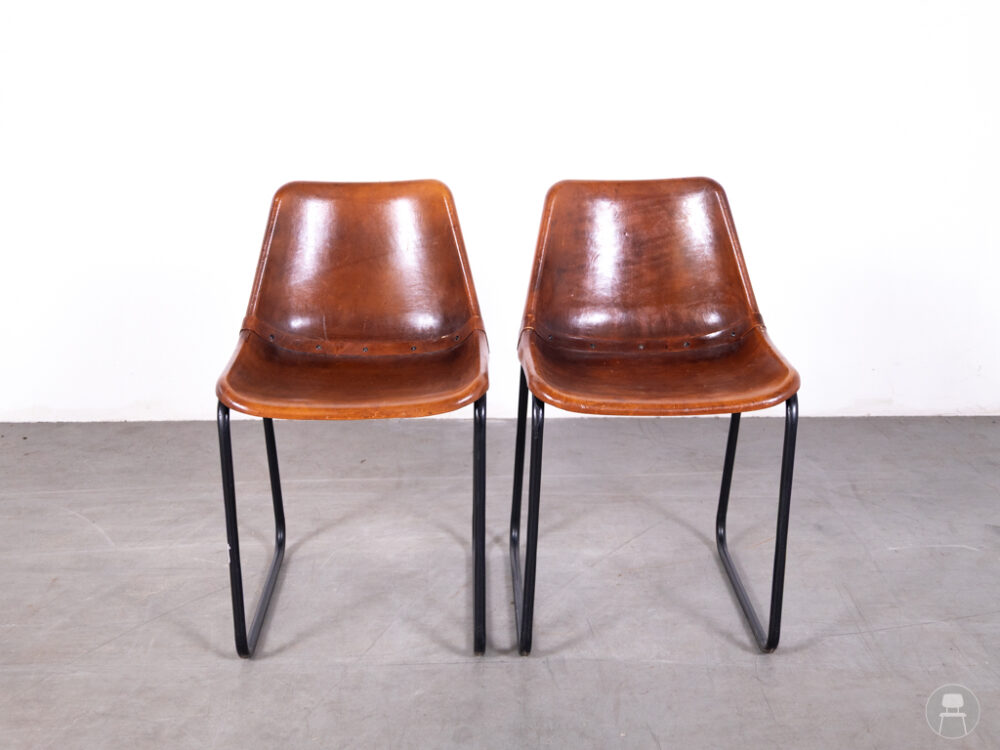 1 set 2 stuks Horecastoel Kuip Vintage leer