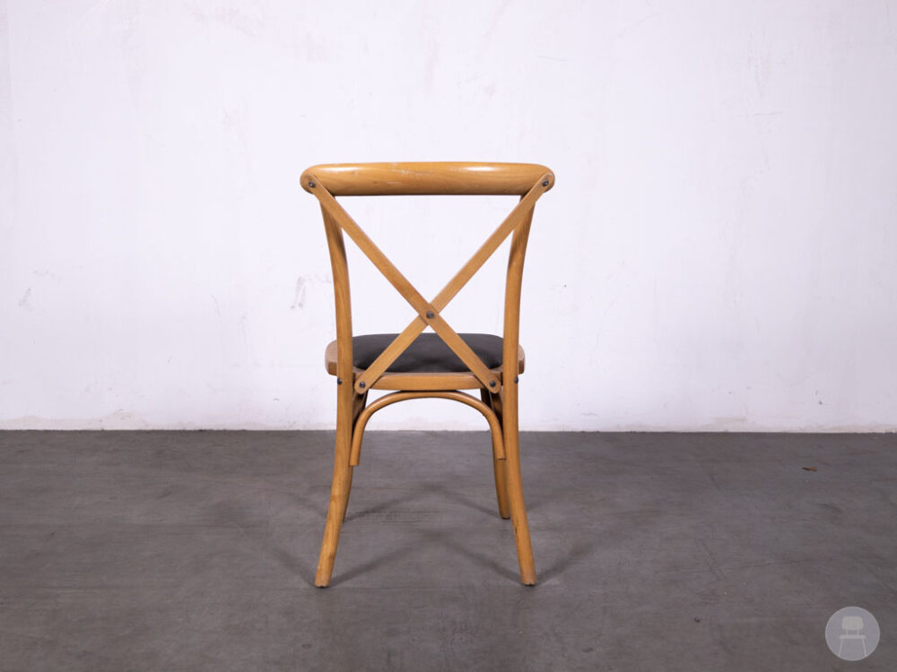 Cafestoel Crossback donkergrijs leer stapelbaar