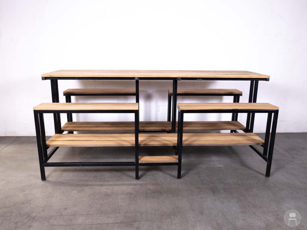 Picknickbank-tafel Teak SteelCore 8P zwart 250cm