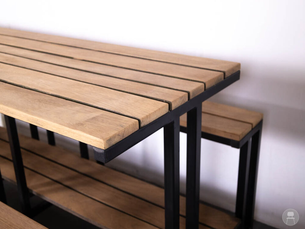Picknickbank-tafel Teak SteelCore 8P zwart 250cm
