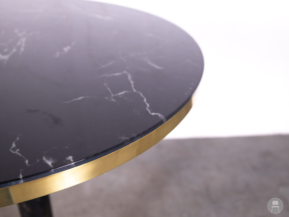 Statafel Lauren marmerlook zwart glas Satelliet 80cm rond