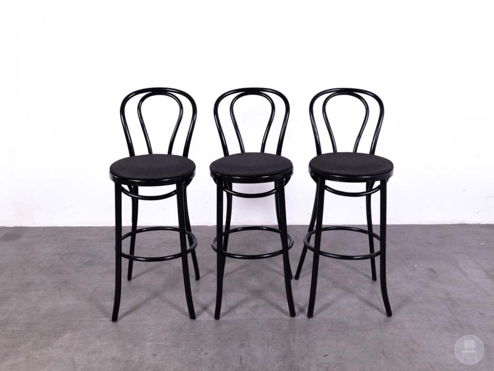1 set 3 stuks Barkruk Thonet Gijs met rug zwart/donkergrijs Satelliet