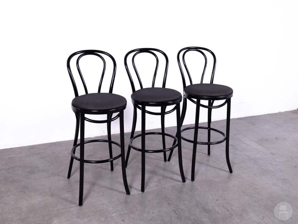 1 set 3 stuks Barkruk Thonet Gijs met rug zwart/donkergrijs Satelliet