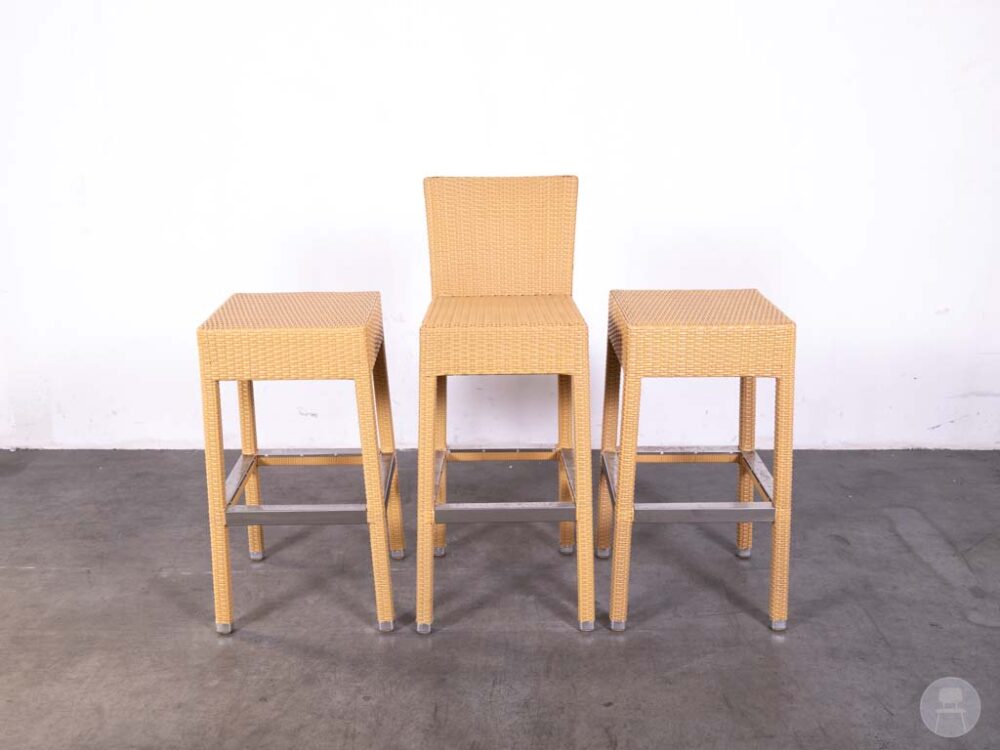 1 set 3 stuks Barkruk Wicker Paula naturel
