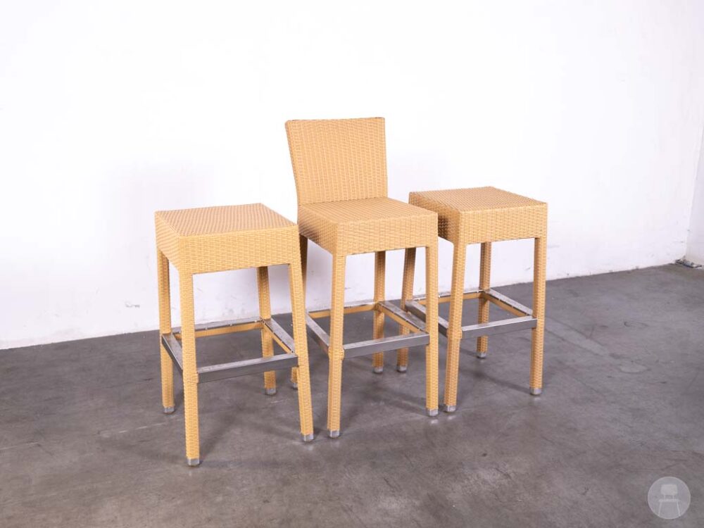 1 set 3 stuks Barkruk Wicker Paula naturel
