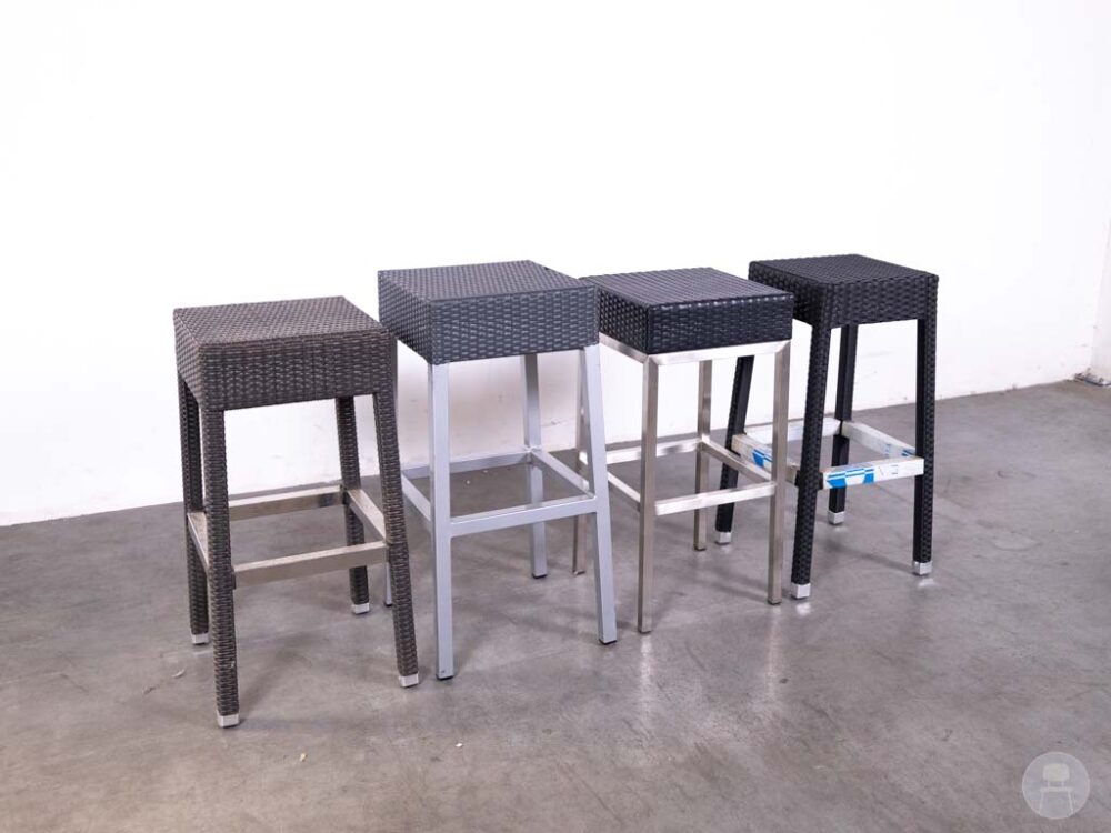 1 set 4 stuks Barkruk Wicker Paula zwart