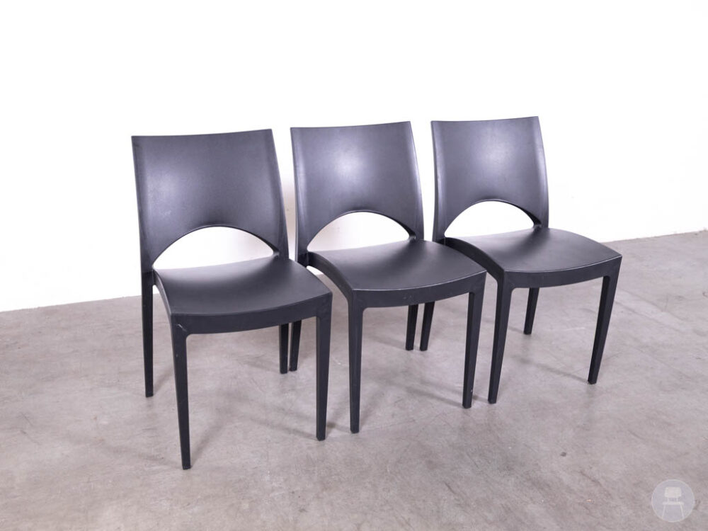 1 set 3 stuks Stapelstoel June zwart