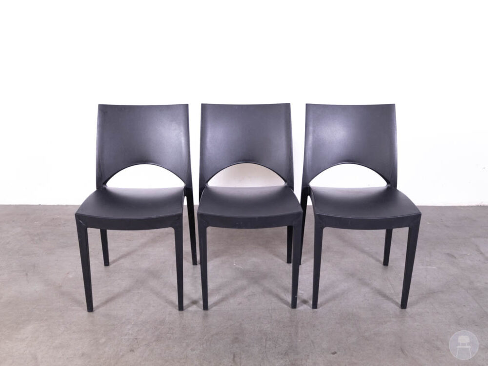 1 set 3 stuks Stapelstoel June zwart