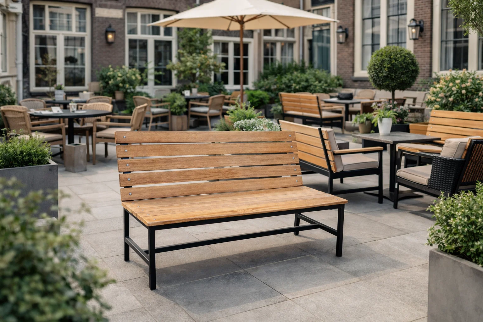 teakhout bankje voor horeca